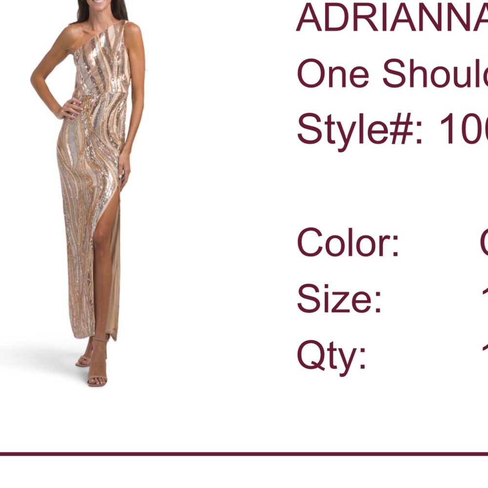 Adrianna Papell One Shoulder Gold Dress